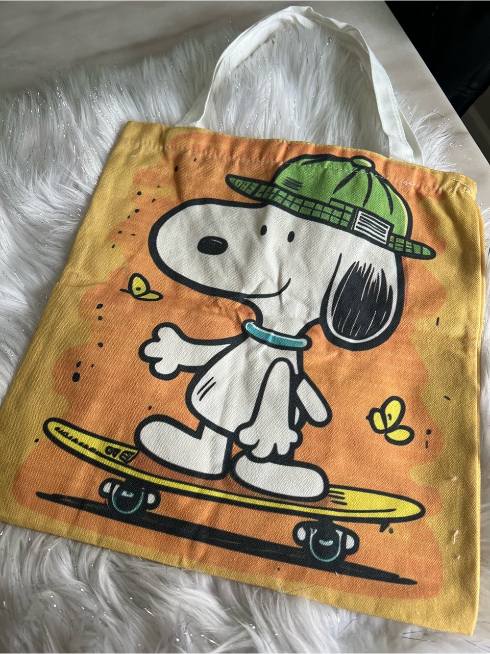 Snoopy Skateboard Tote Bag in Yellow and Green 14x14
